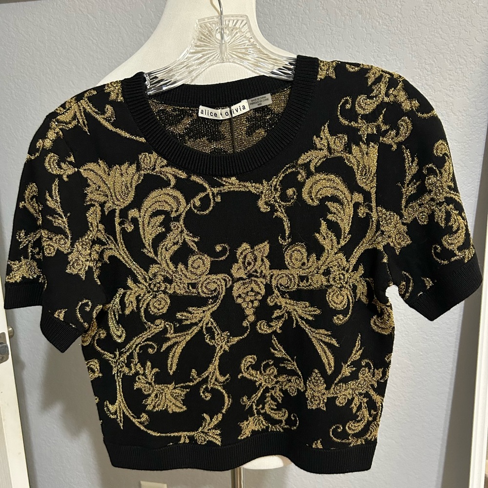 Alice and Olivia Ciara Jacquard Knit Crop Sweater